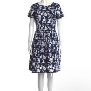 Oscar de la Renta Blue and White Patterned Midi Dress